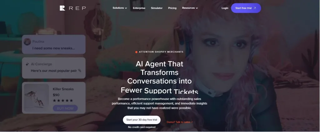 Rep AI functions primarily as a Shopify-specific sales concierge and chat agent
